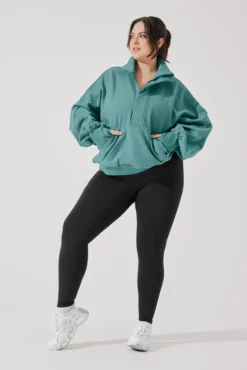 Ooey Gooey Half Zip Sweater - Turquoise -Popflex Store OoeyGooeyHalfZip Emerald E1016 4365 Edit