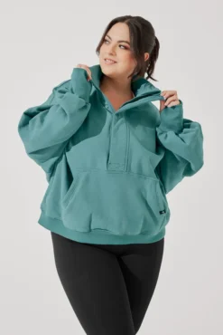 Ooey Gooey Half Zip Sweater - Turquoise -Popflex Store OoeyGooeyHalfZip Emerald E1016 4380 Edit