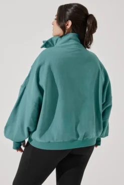 Ooey Gooey Half Zip Sweater - Turquoise -Popflex Store OoeyGooeyHalfZip Emerald E1016 4392 Edit