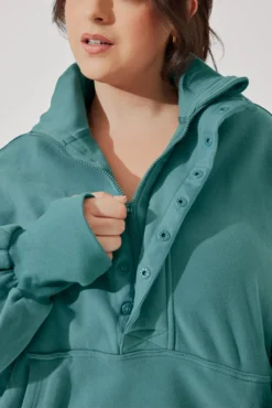 Ooey Gooey Half Zip Sweater - Turquoise -Popflex Store OoeyGooeyHalfZip Emerald E1016 4409 Edit