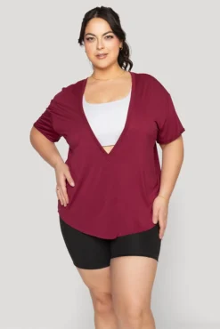 Reversible Deep V Tee - Sangria -Popflex Store Reversible Deep V Tee Sangria B1015 02945
