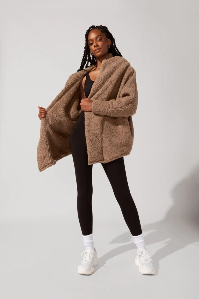 Faux Sherpa Cocoon Coat - Teddy Bear Brown 5 Faux Sherpa Cocoon Coat - Teddy Bear Brown - Image 5
