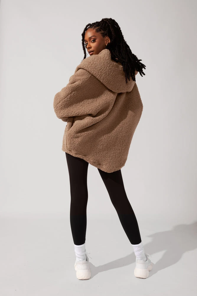 Faux Sherpa Cocoon Coat - Teddy Bear Brown 1 Faux Sherpa Cocoon Coat - Teddy Bear Brown