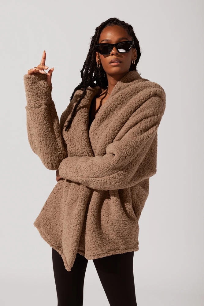 Faux Sherpa Cocoon Coat - Teddy Bear Brown 4 Faux Sherpa Cocoon Coat - Teddy Bear Brown - Image 4