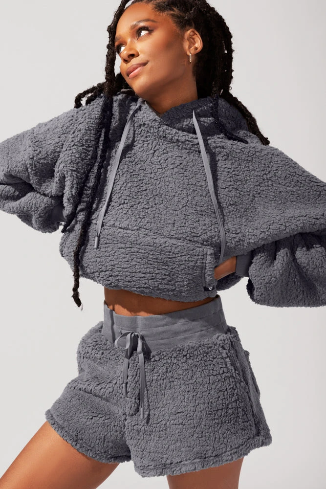 Faux Sherpa Short With Pockets - Cool Grey