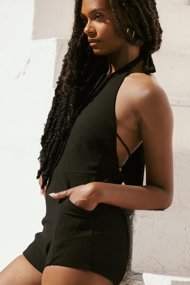 Romper One Piece - Black Rib 4 Romper One Piece - Black Rib - Image 4