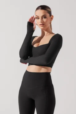 Sweetheart Long Sleeve Crop Top - Black -Popflex Store SoHoSweetheartLongSleeveCropTop Black B1008 0803 Edit