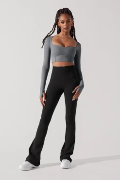 Sweetheart Long Sleeve Crop Top - Cloudy Grey -Popflex Store SoHoSweetheartLongSleeveCropTop CloudyBlue B1008 0390 Editcopy