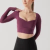 Sweetheart Long Sleeve Crop Top - Plum