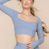 Sweetheart Long Sleeve Crop Top- Blue Storm