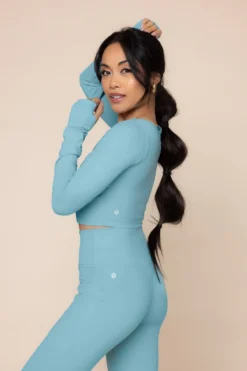 Sweetheart Long Sleeve Crop Top - Oasis -Popflex Store SweetheartLongSleeveCropTop 2022 CrisscrossHourglassFlare Oasis C1030 00550