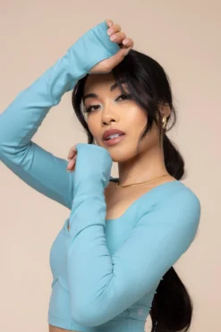 Sweetheart Long Sleeve Crop Top - Oasis -Popflex Store SweetheartLongSleeveCropTop 2022 CrisscrossHourglassFlare Oasis C1030 00572